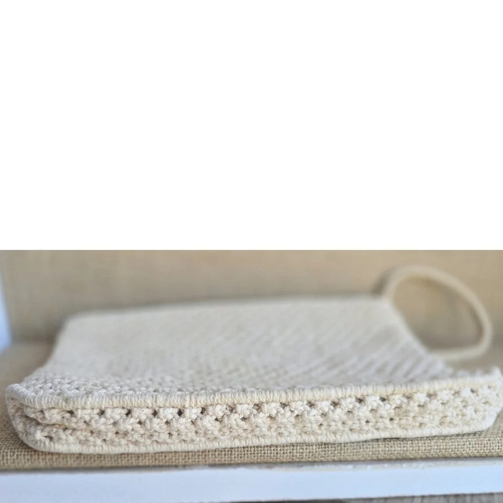 Vintage Macrame Clutch‎ Purse Woven Boho Bag Handbag Beaded Beige Handmade Retro